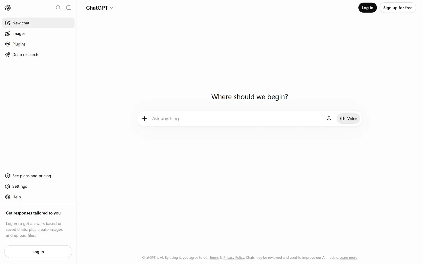 ChatGPT homepage