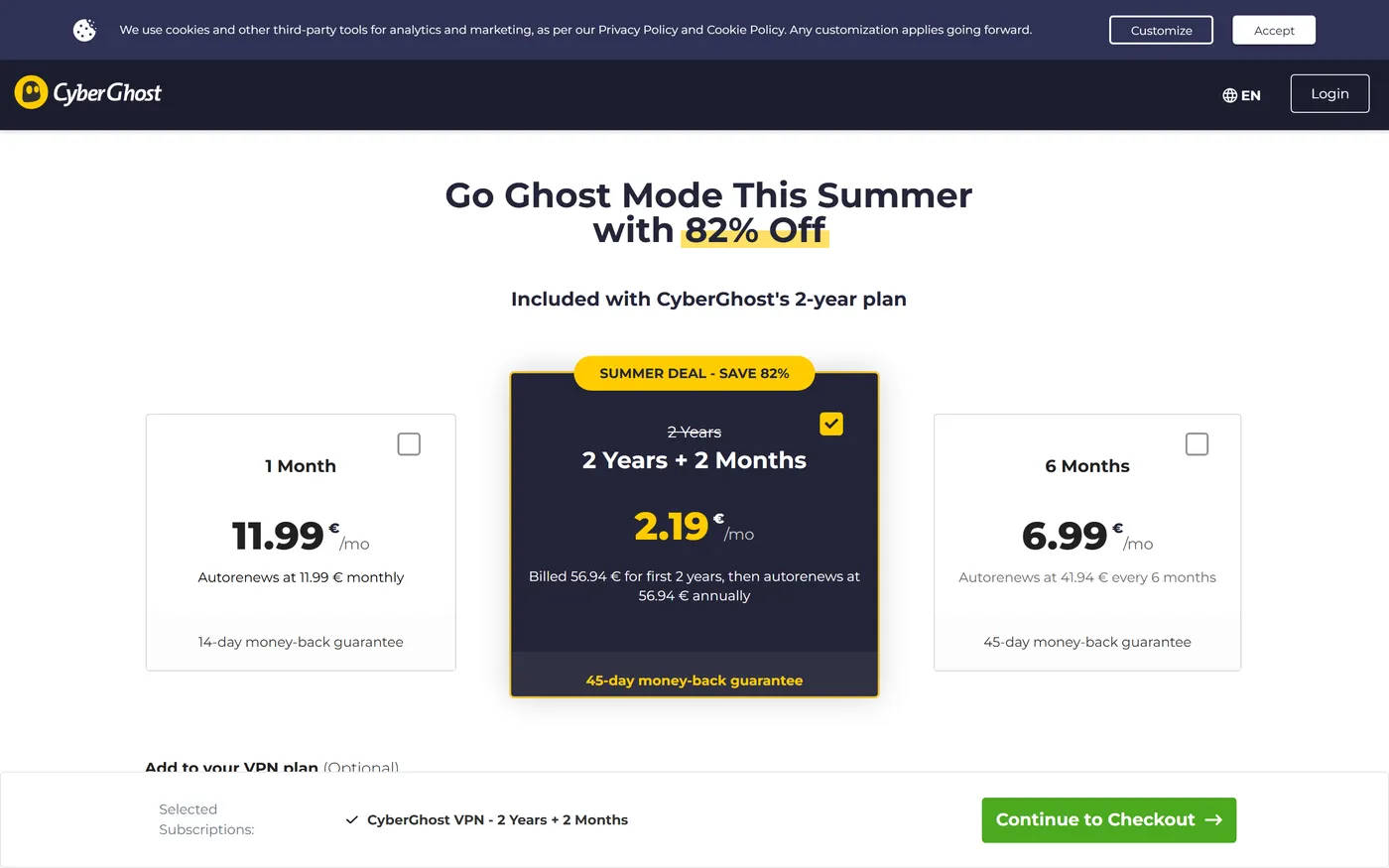 CyberGhost pricing page
