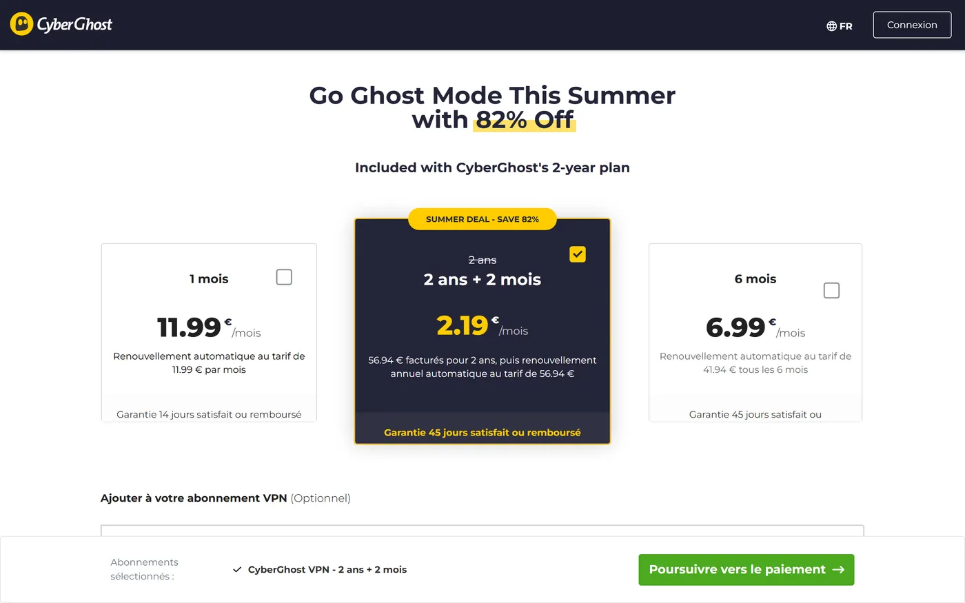 Grille tarifaire de CyberGhost