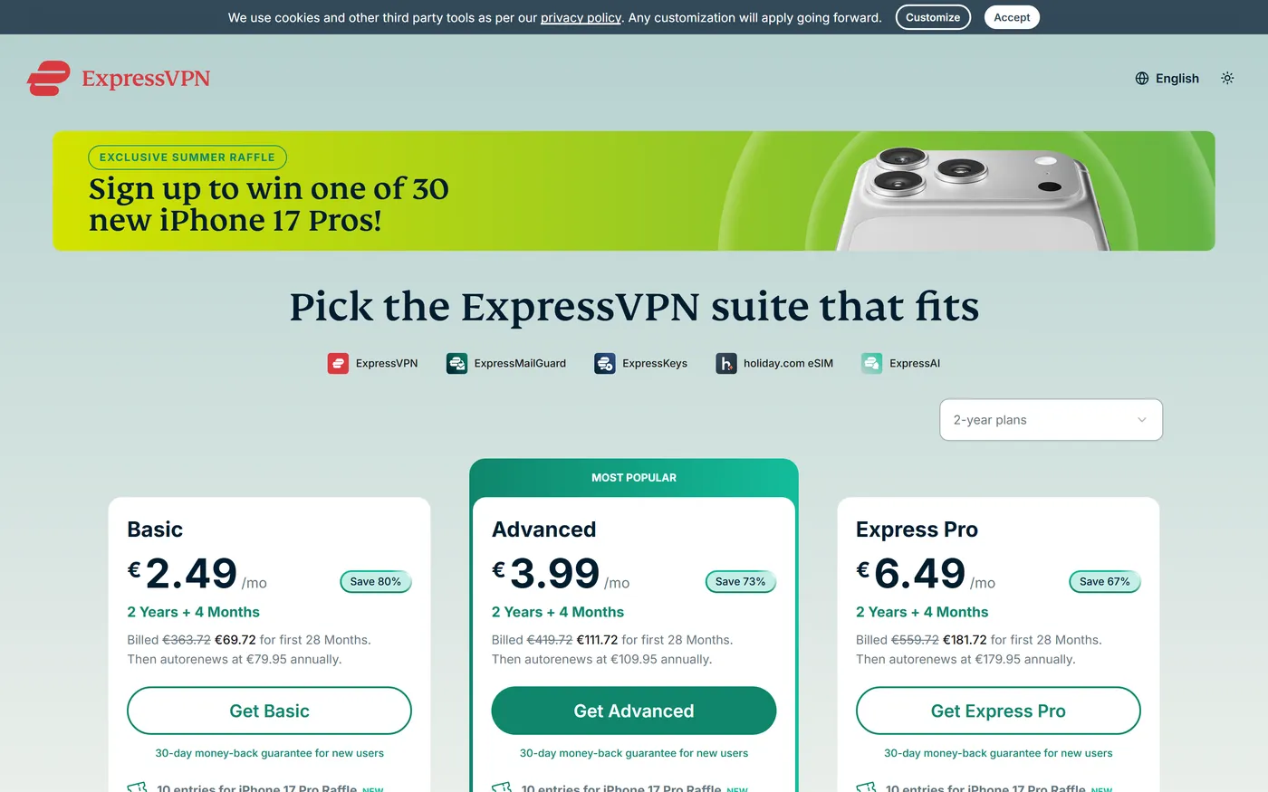 ExpressVPN pricing page
