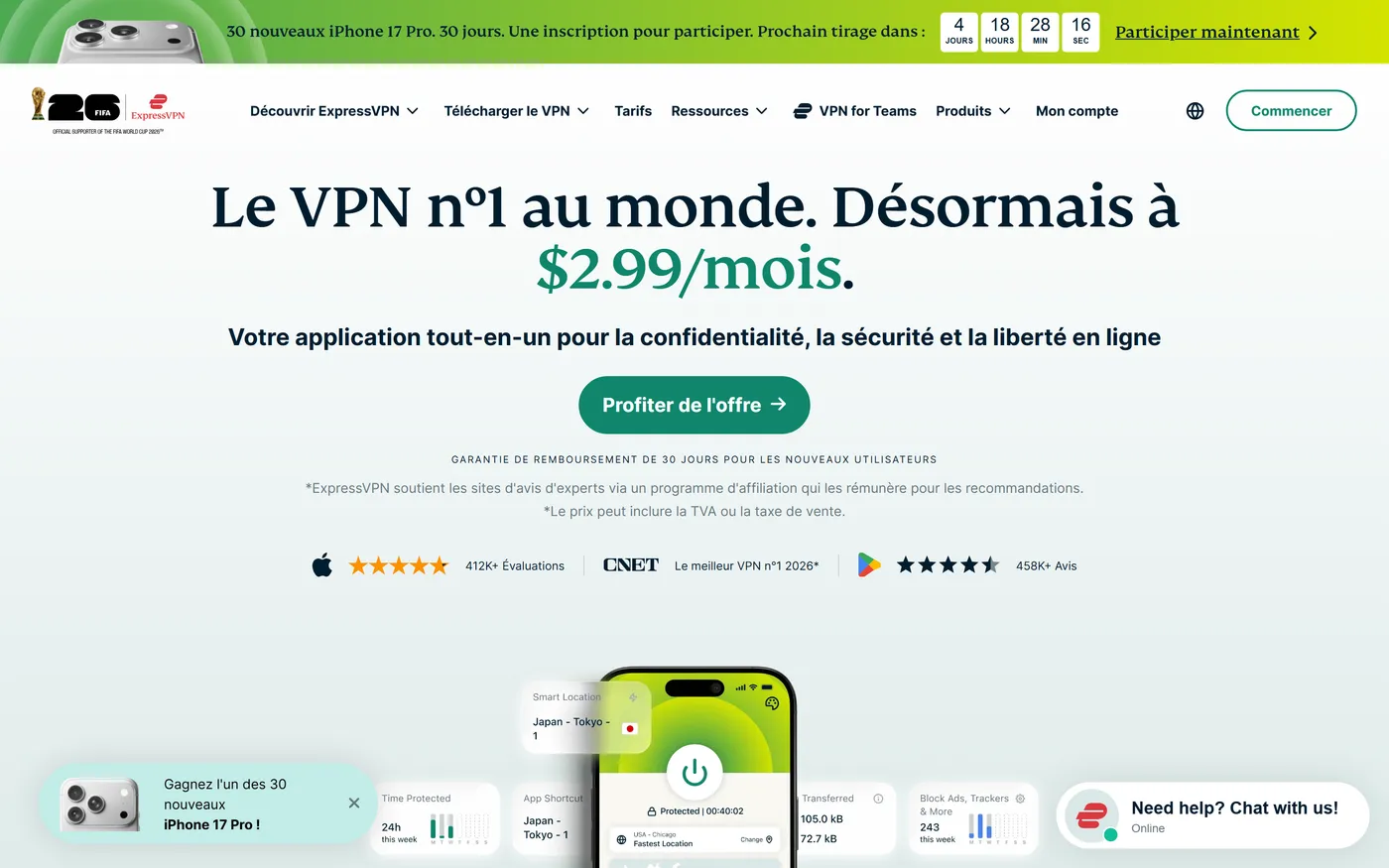 Page d'accueil de ExpressVPN