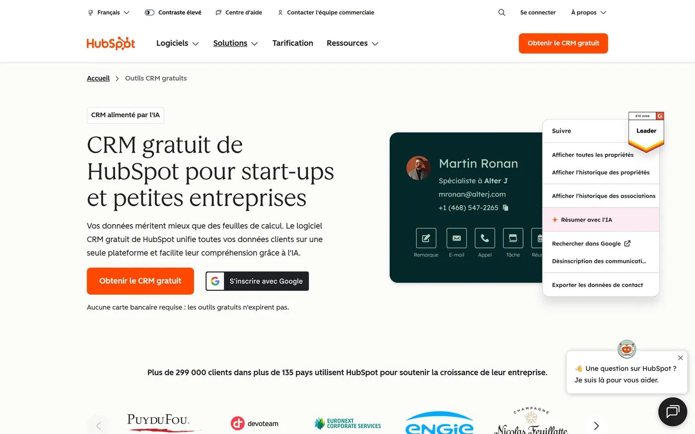 Page d'accueil de HubSpot