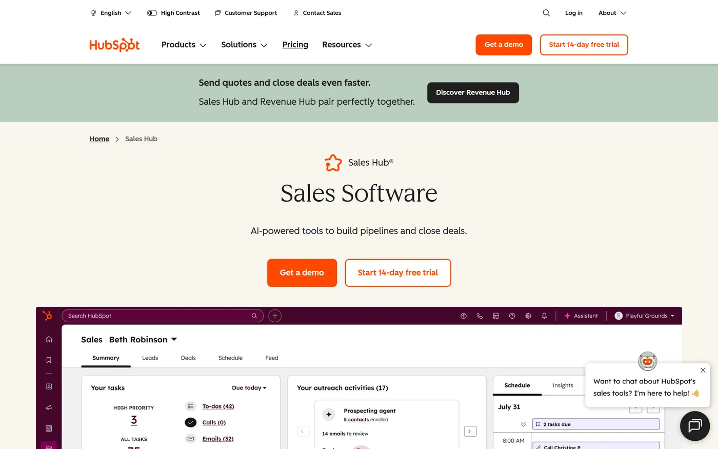 HubSpot product page