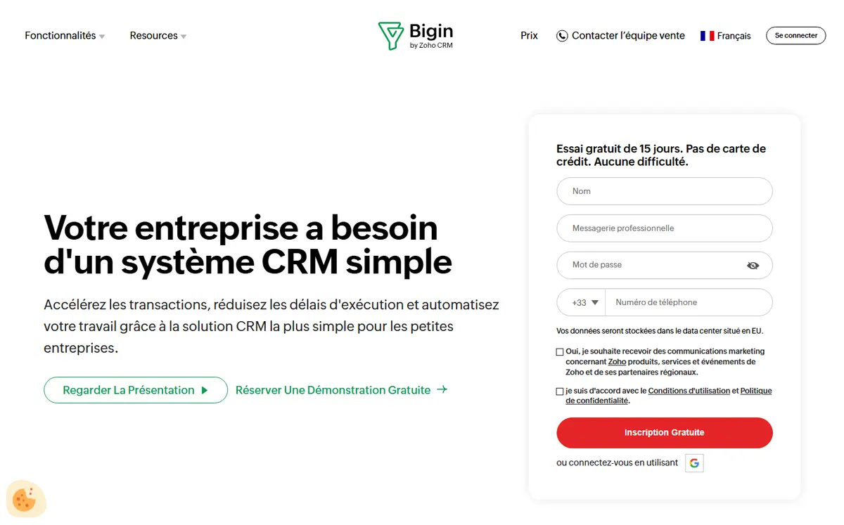 Bigin by Zoho CRM official website