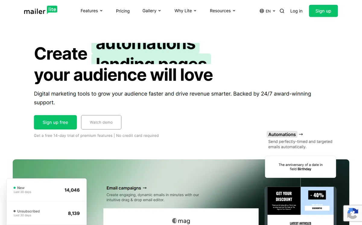 MailerLite official website