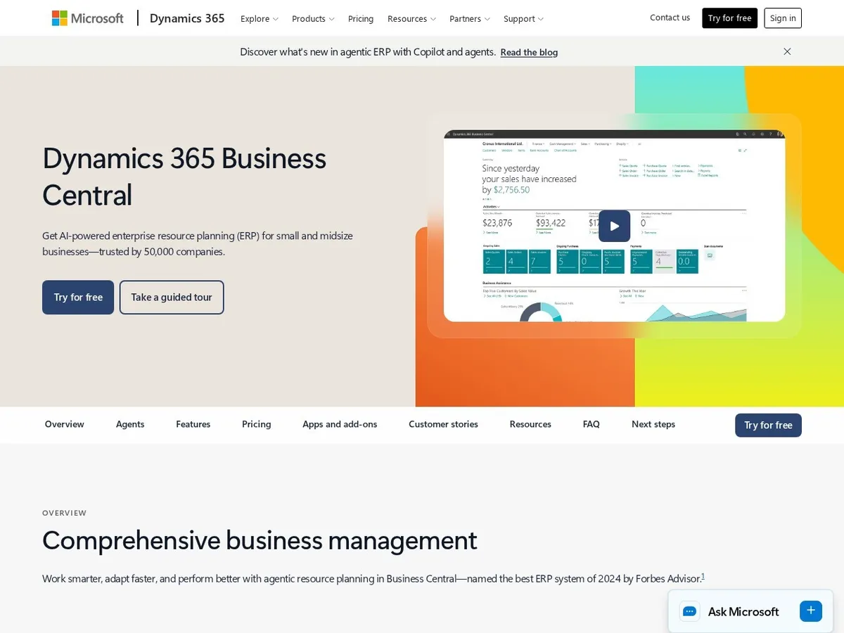 Interface de Business Central
