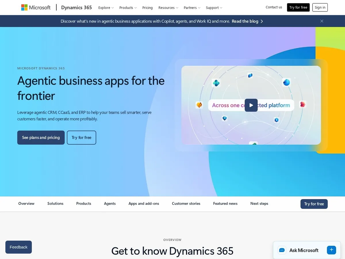 Dynamics 365 interface
