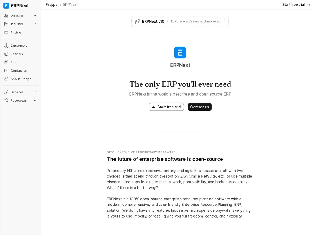 ERPNext interface