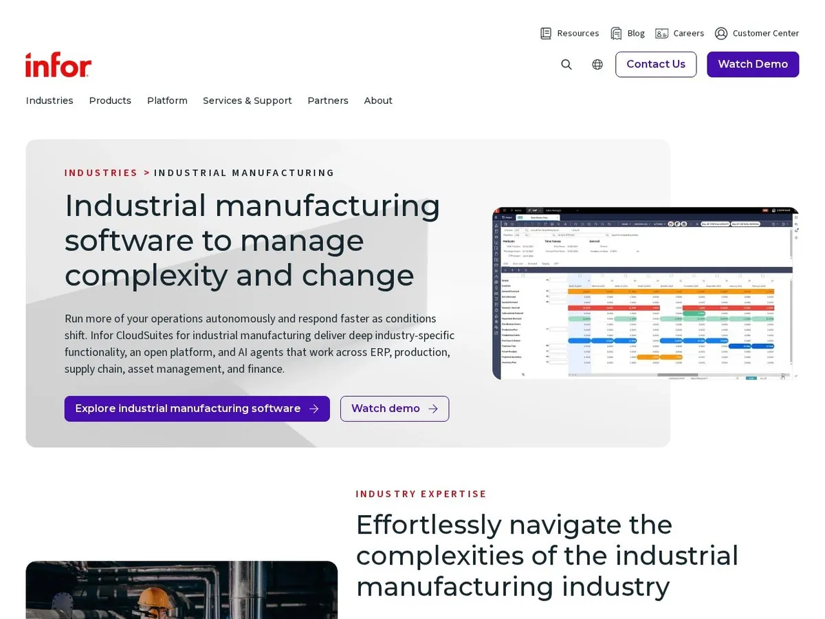 Infor CloudSuite Industrial interface