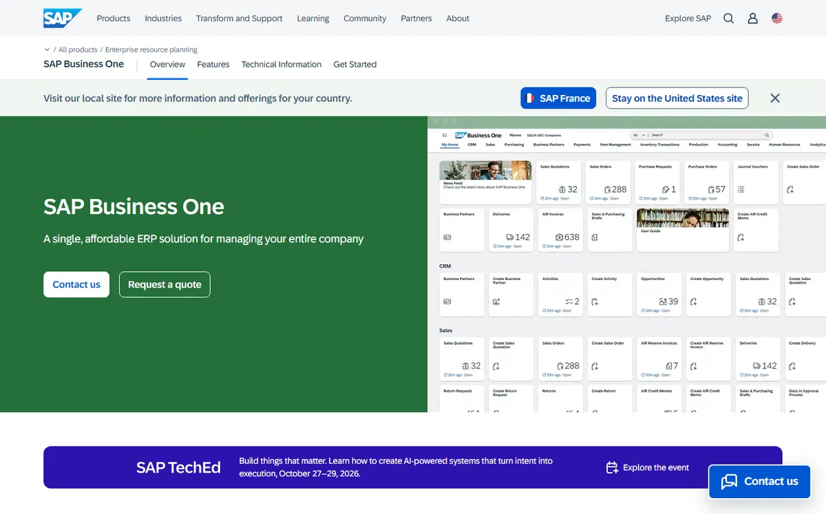 SAP Business One official website