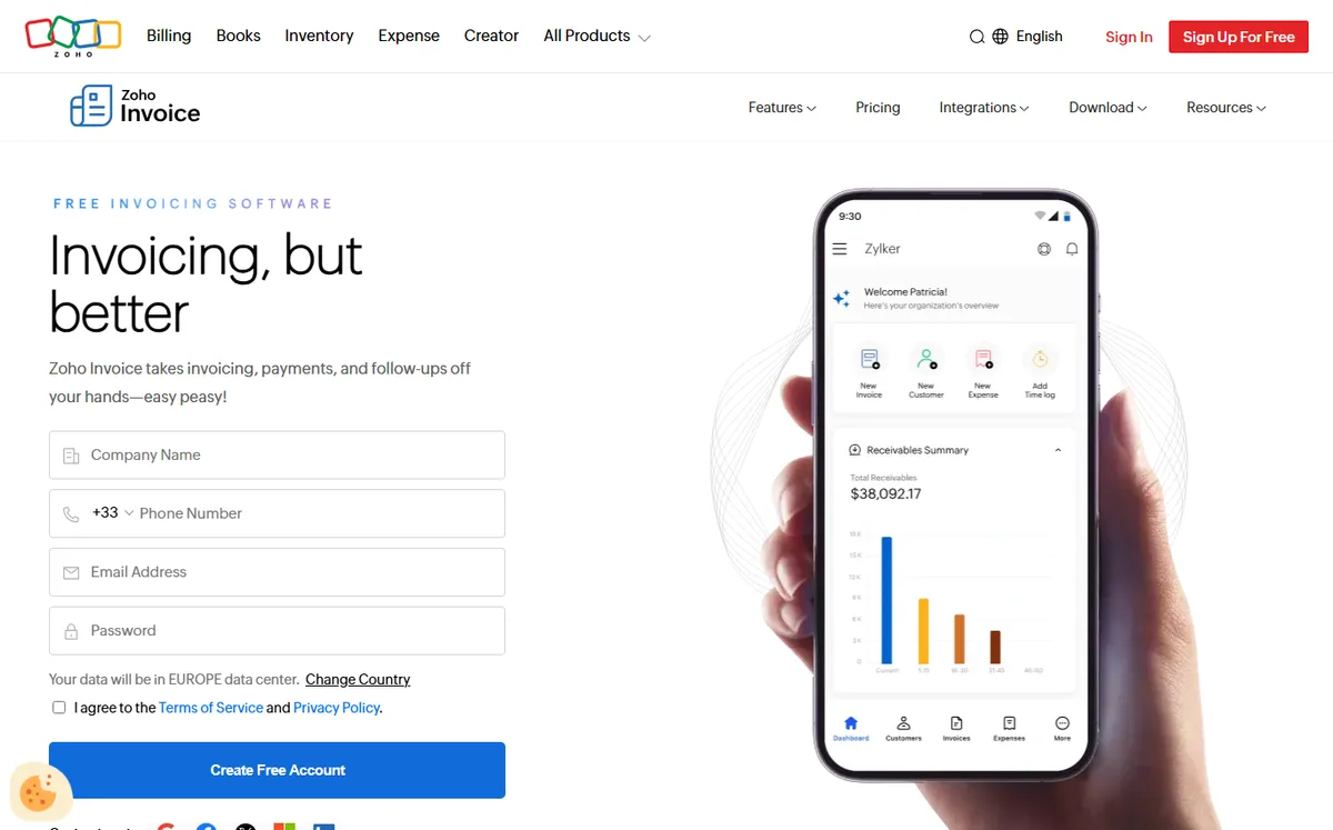 Zoho Invoice official website