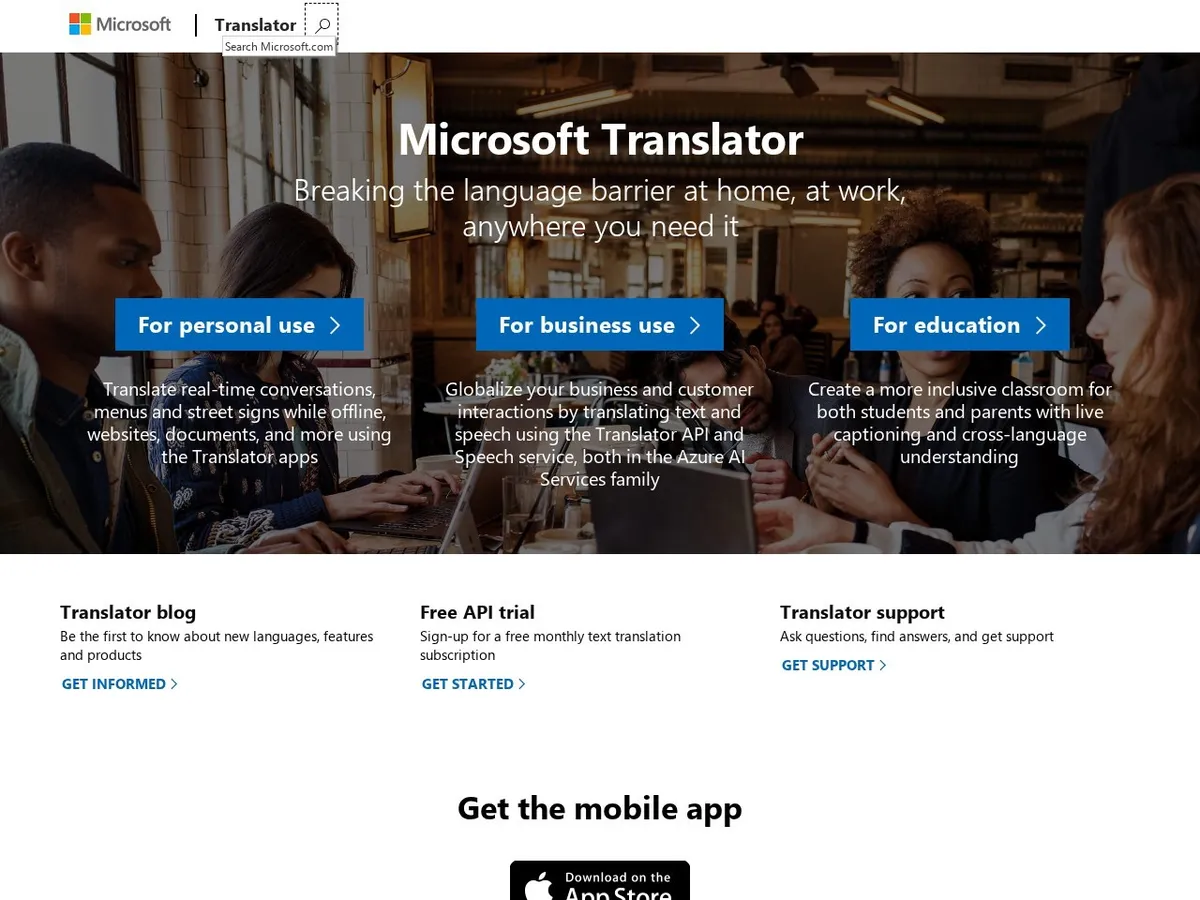 Interface de Microsoft Translator