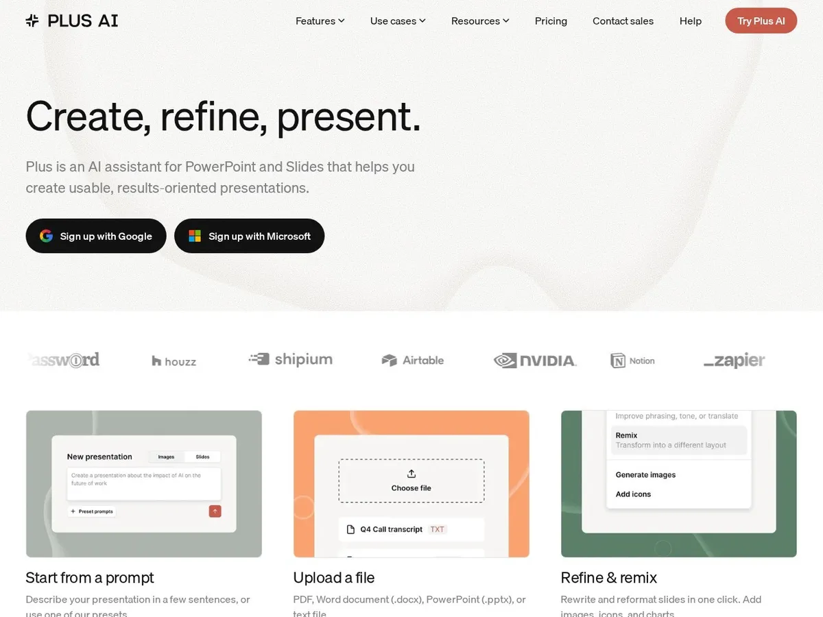 Interface de Plus AI