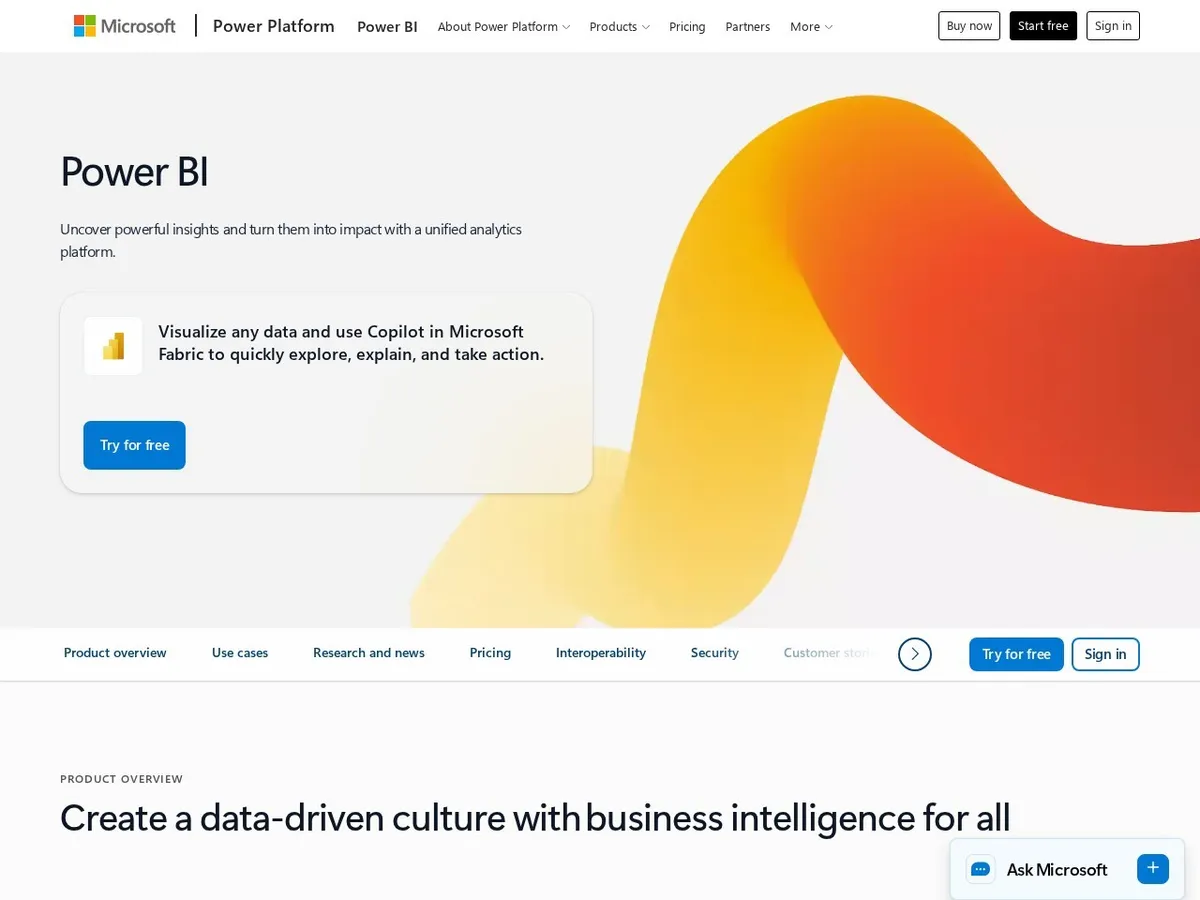Interface de Power BI