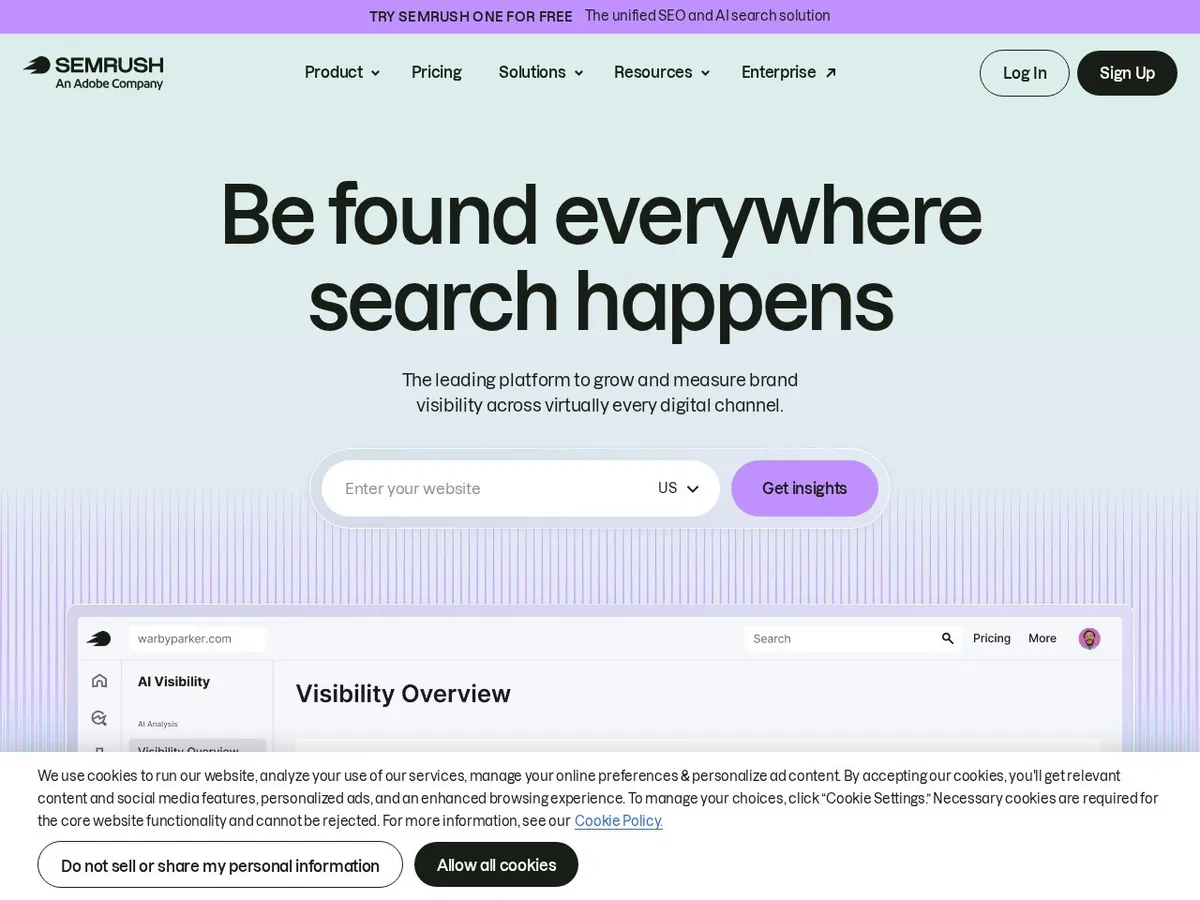 Interface de Semrush