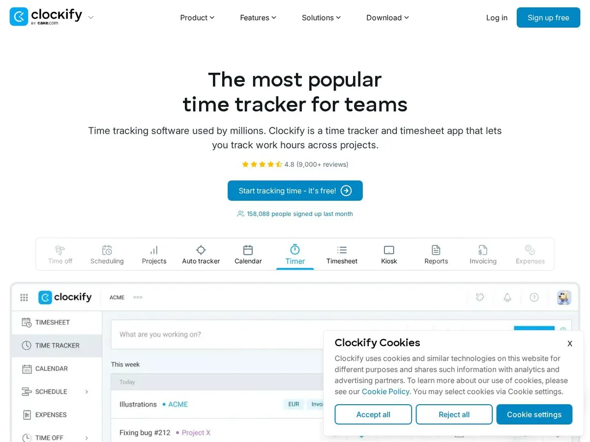 Clockify interface