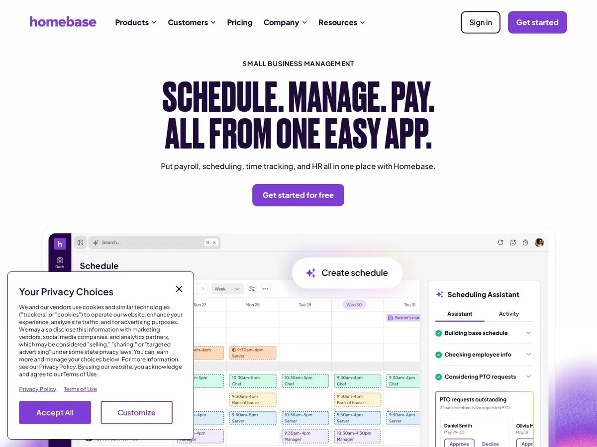 Homebase interface