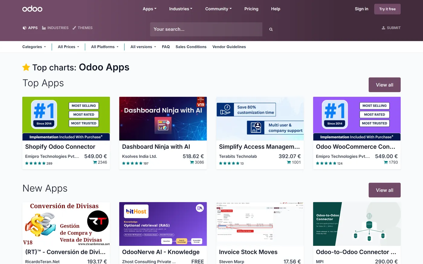 Odoo product page