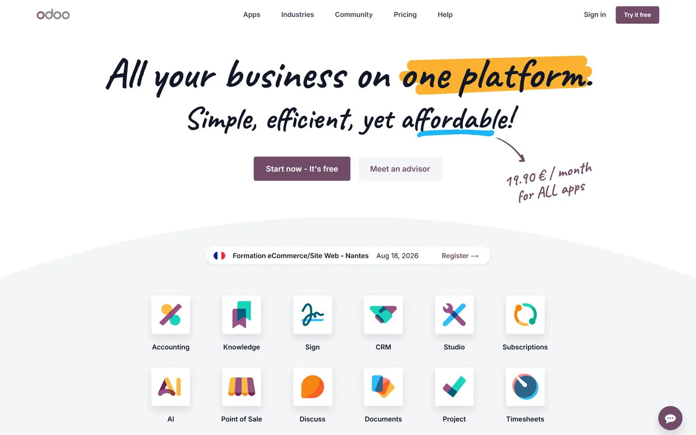 Odoo homepage