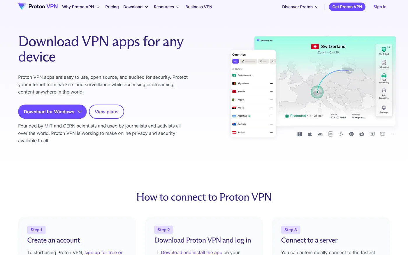 Proton VPN product page
