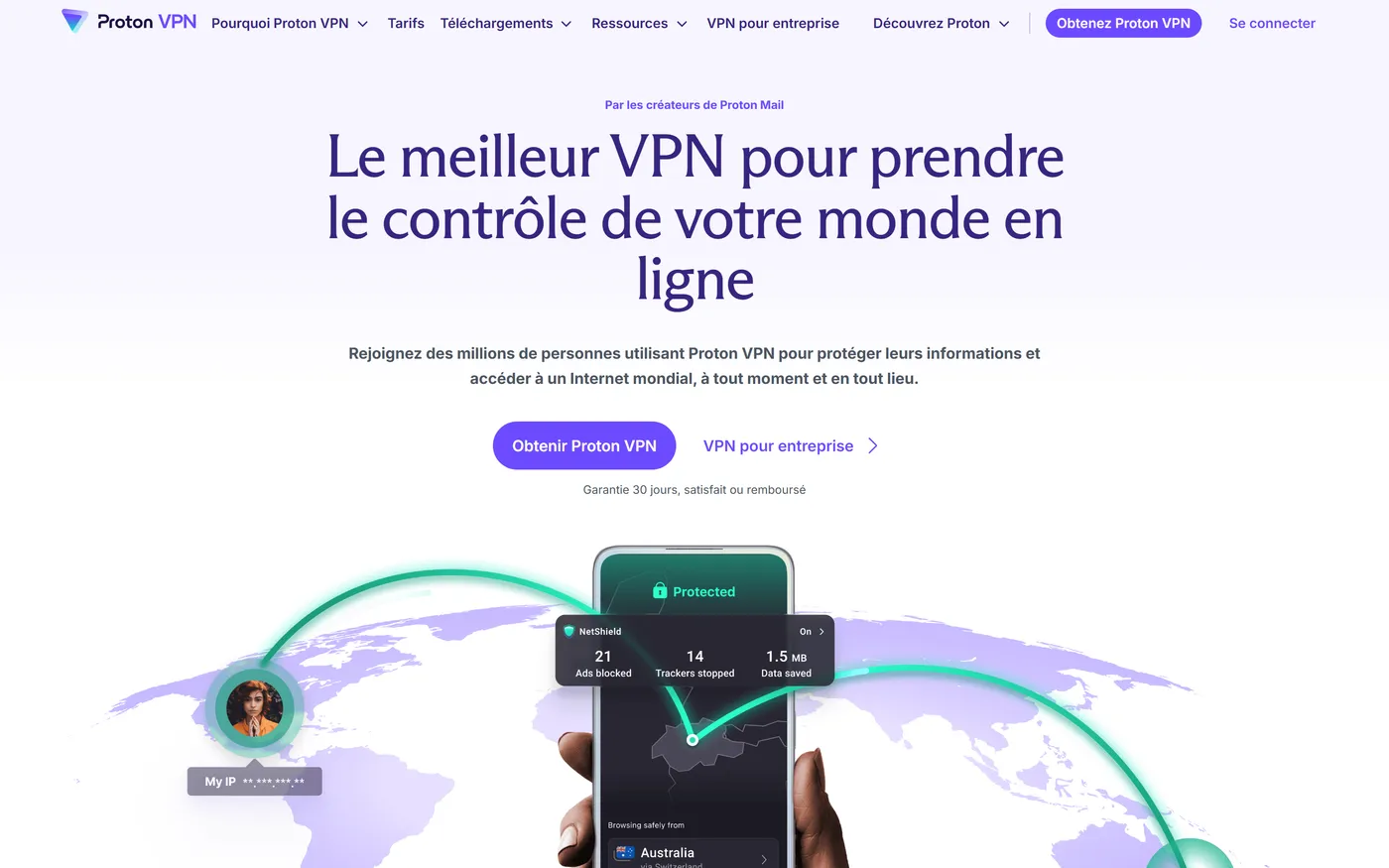 Page d'accueil de Proton VPN