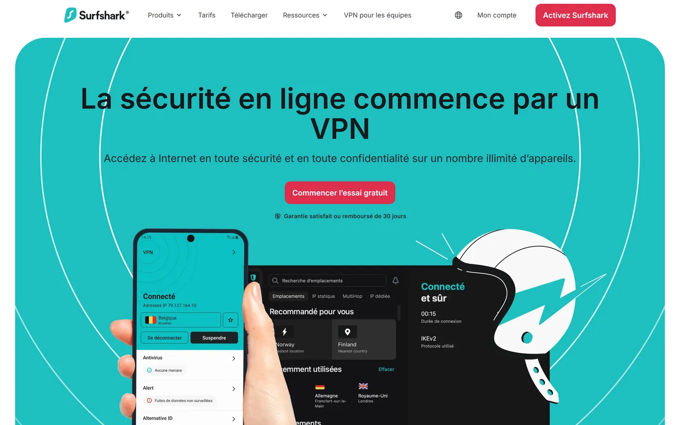 Page d'accueil de Surfshark