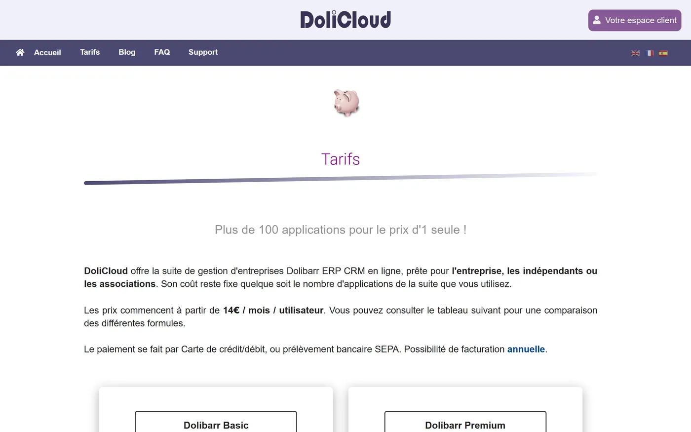Grille tarifaire de Dolibarr