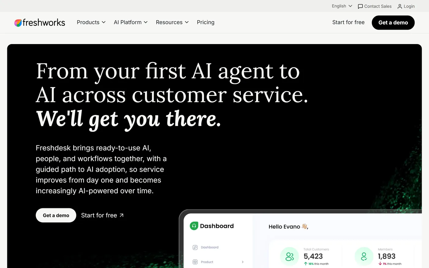 Page d'accueil de Freshdesk