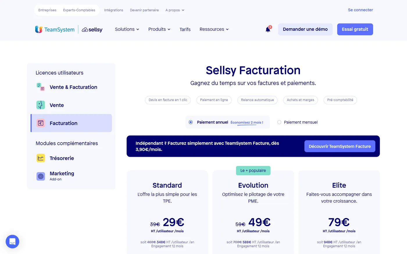 Grille tarifaire de Sellsy