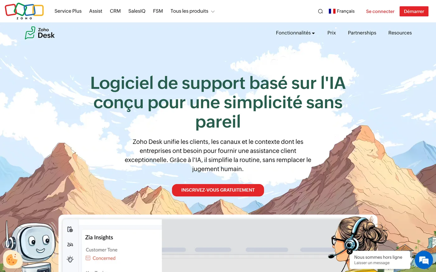 Page d'accueil de Zoho Desk